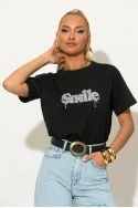 T-shirt με στρας smile μαύρο