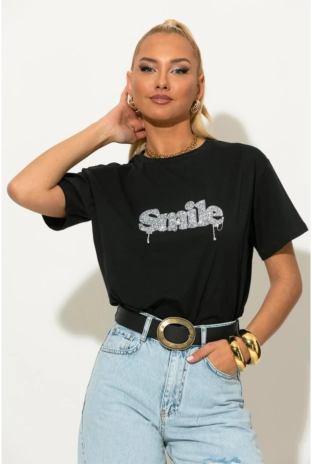 T-shirt με στρας smile μαύρο