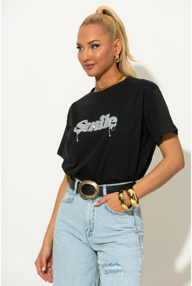 T-shirt με στρας smile μαύρο