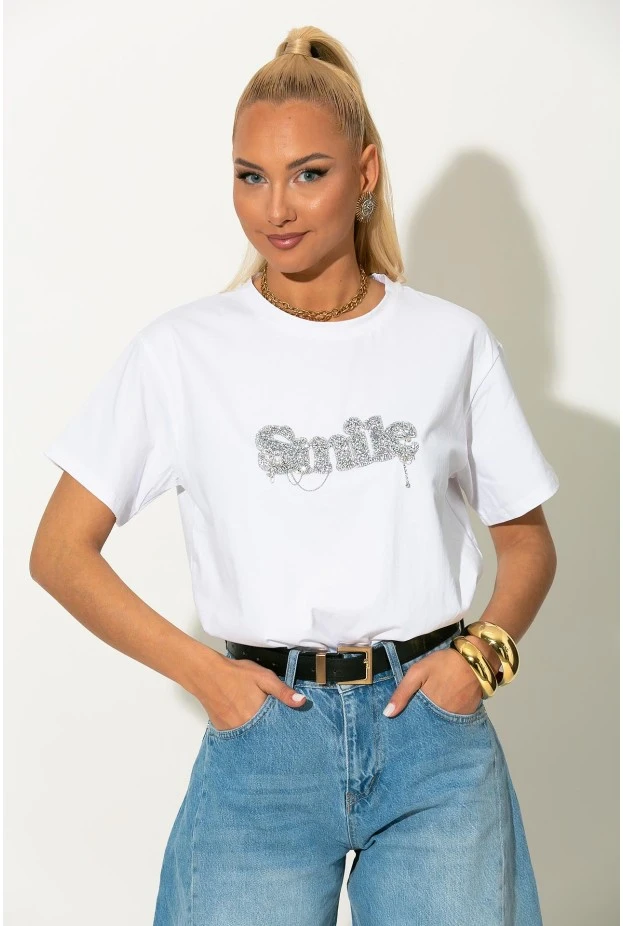 T-shirt με στρας smile λευκό