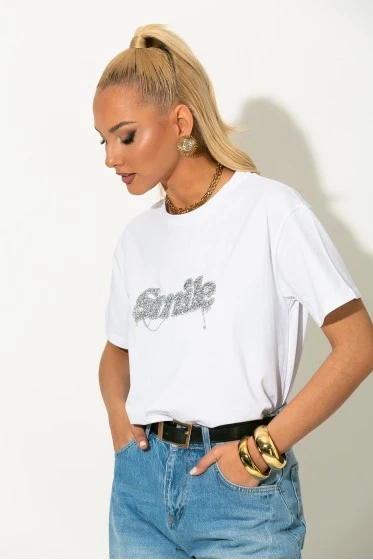 T-shirt με στρας smile λευκό
