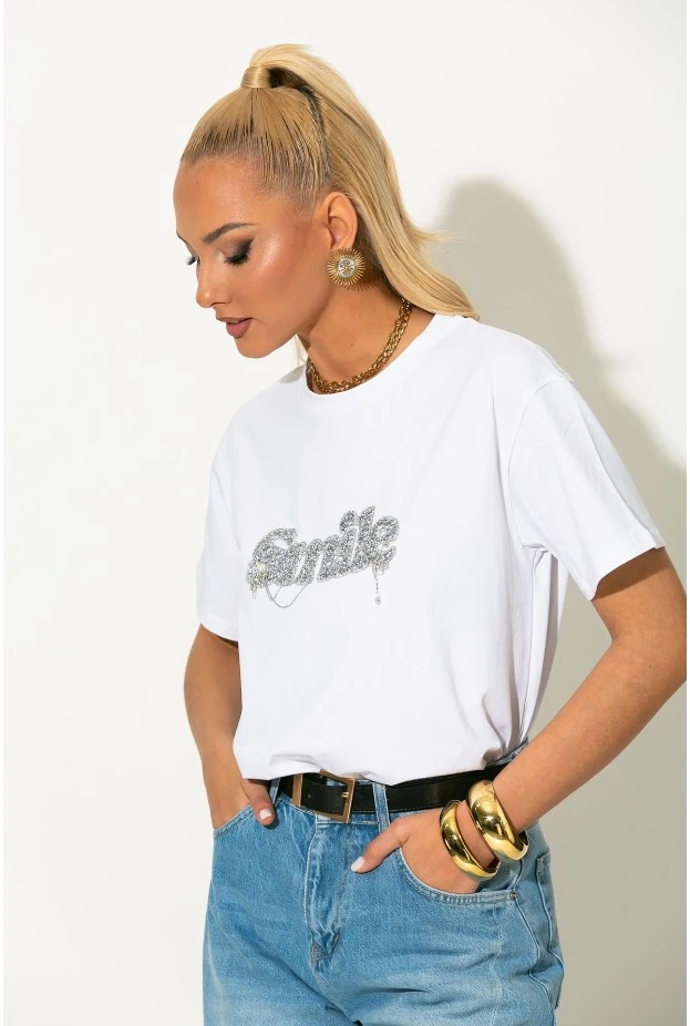 T-shirt με στρας smile λευκό