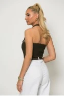 Crop top halter με cups και σφηγκοφωλιά πίσω καφέ