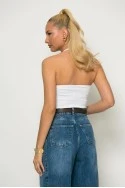 Crop top halter με cups και σφηγκοφωλιά πίσω λευκό