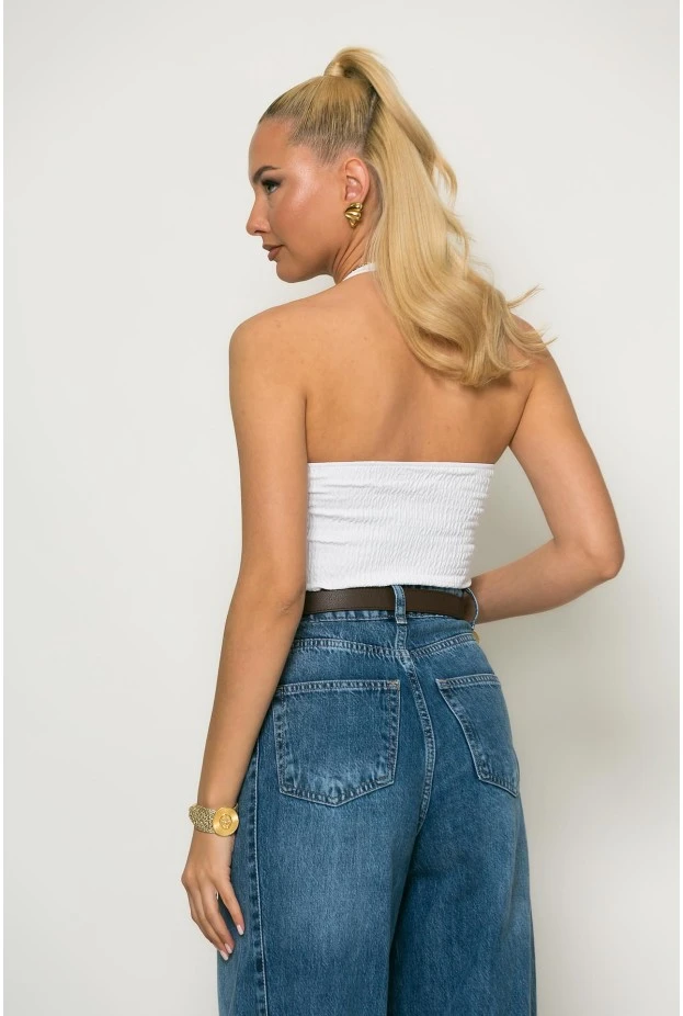 Crop top halter με cups και σφηγκοφωλιά πίσω λευκό