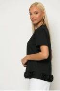 T-shirt με τούλινα λουλούδια στο τελείωμα μαύρο