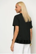 T-shirt με τούλινα λουλούδια στο τελείωμα μαύρο