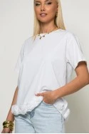 T-shirt με τούλινα λουλούδια στο τελείωμα λευκό