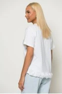 T-shirt με τούλινα λουλούδια στο τελείωμα λευκό