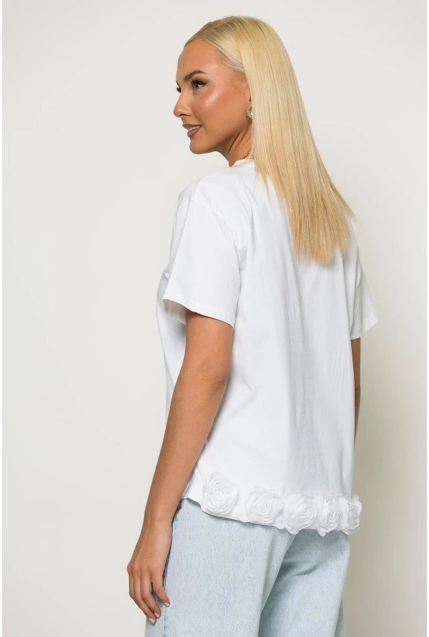 T-shirt με τούλινα λουλούδια στο τελείωμα λευκό