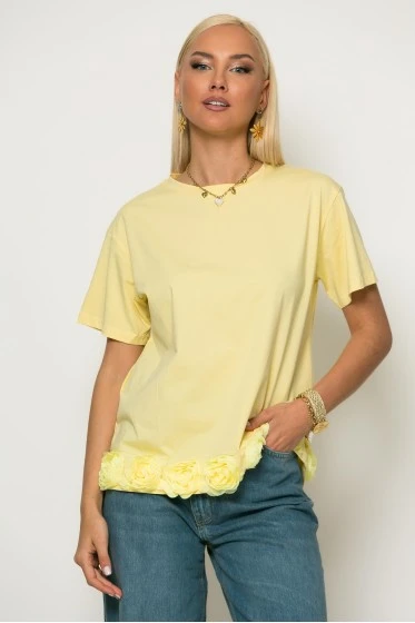T-shirt με τούλινα λουλούδια στο τελείωμα λευκό