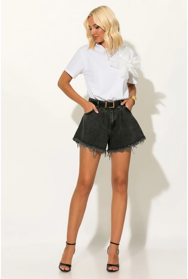 T-shirt με τούλινο λουλούδι λευκό