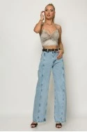 Crop top σατινέ με ρυθμιζόμενη τιράντα και αγκράφα στο στήθος μπεζ