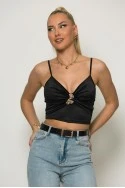 Crop top σατινέ με ρυθμιζόμενη τιράντα και αγκράφα στο στήθος μα΄ύρο