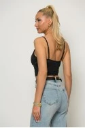 Crop top σατινέ με ρυθμιζόμενη τιράντα και αγκράφα στο στήθος μα΄ύρο