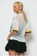 Oversized μπλούζα διάτρητη με ρίγες λευκό