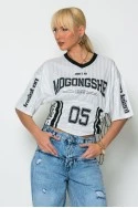 Cropped sport t-shirt με στάμπα με κορδόνια στο πλάι λευκό