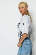 Cropped sport t-shirt με στάμπα με κορδόνια στο πλάι λευκό