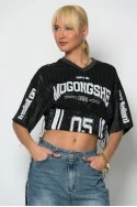 Cropped sport t-shirt με στάμπα με κορδόνια στο πλάι μαύρο