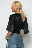 Cropped sport t-shirt με στάμπα με κορδόνια στο πλάι μαύρο