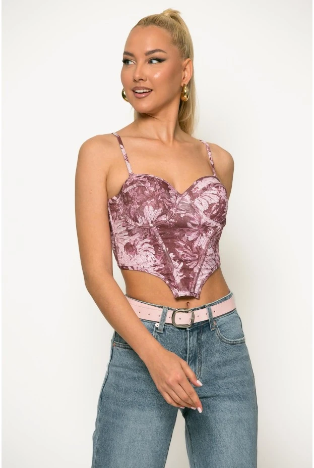 Κορσές floral με ρυθμιζόμενη τιράντα ροζ