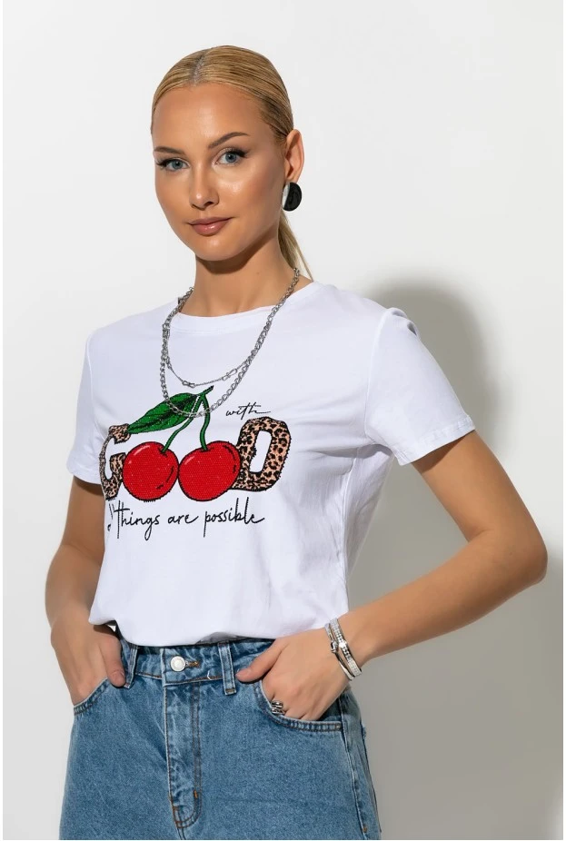 T-shirt με στάμπα leopard good cherry's λευκό