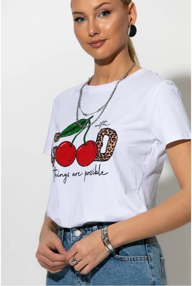 T-shirt με στάμπα leopard good cherry's λευκό