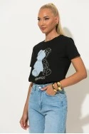 T-shirt με patch bear και στρας μαύρο-σιέλ
