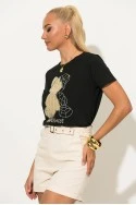 T-shirt με patch bear και στρας μαύρο-χρυσό