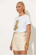 T-shirt με patch bear και στρας λευκό-χρυσό