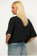 Oversized t-shirt με λεπτομέρεια αλυσίδα στην λαιμόκοψη και patch seja forte μαύρο