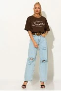 Oversized t-shirt με patch beautiful καφέ