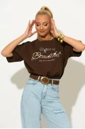 Oversized t-shirt με patch beautiful καφέ