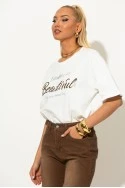 Oversized t-shirt με patch beautiful λευκό