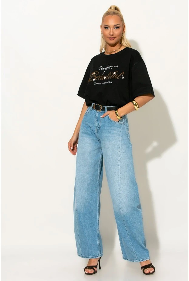 Oversized t-shirt με patch beautiful μαύρο