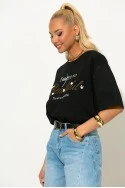 Oversized t-shirt με patch beautiful μαύρο