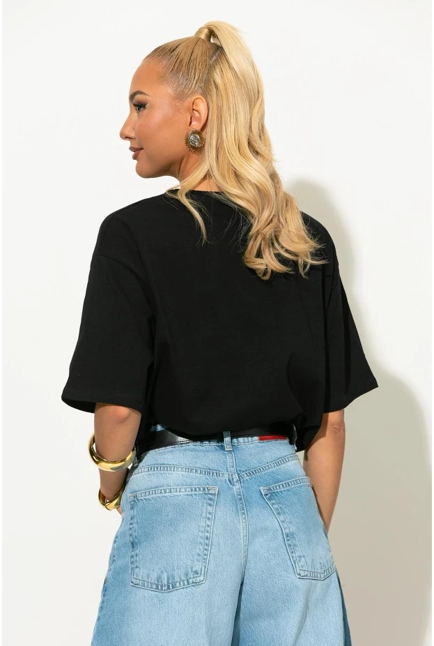 Oversized t-shirt με patch beautiful μαύρο