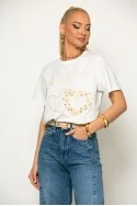 T-Shirt με κέντημα only love λευκό-μπεζ