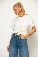T-Shirt με κέντημα only love λευκό-μπεζ