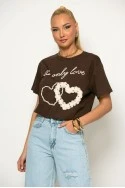 T-Shirt με κέντημα only love καφέ