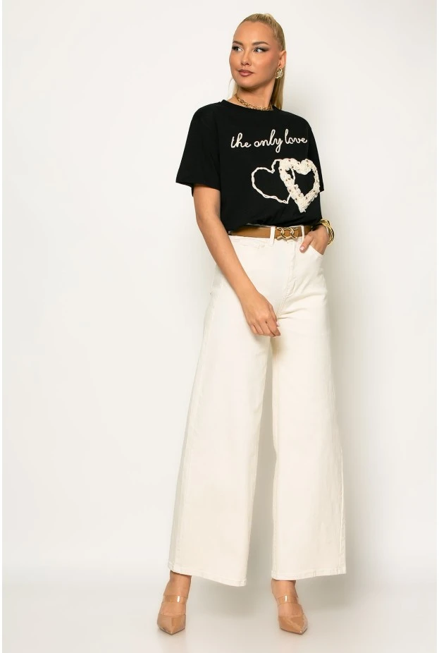 T-Shirt με κέντημα only love μαύρο