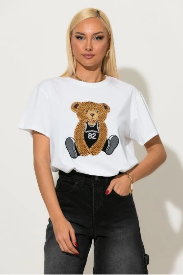 Μπλούζα κοντομάνικη με pach teddy bear λευκό