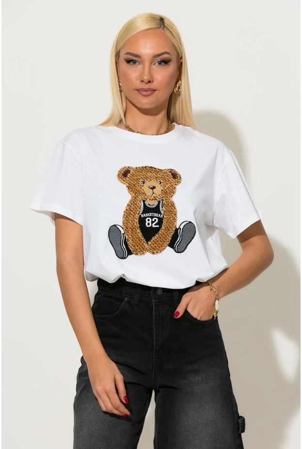 Μπλούζα κοντομάνικη με pach teddy bear λευκό