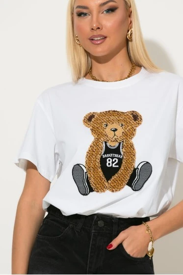 Μπλούζα κοντομάνικη με pach teddy bear λευκό
