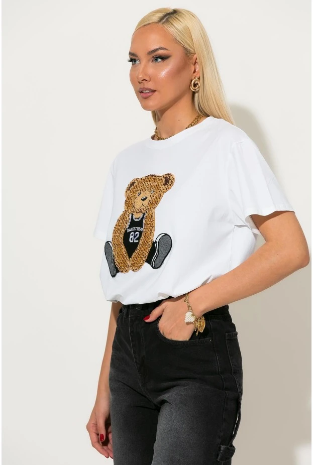 Μπλούζα κοντομάνικη με pach teddy bear λευκό
