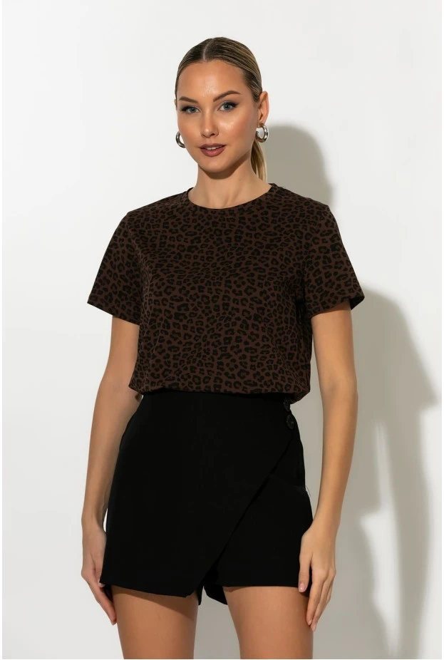 T-shirt leopard print καφέ