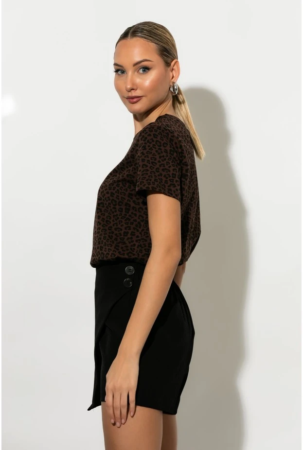 T-shirt leopard print καφέ