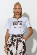 Μπλούζα με patch amour,pasta,wine λευκό-καφέ Μπλούζα με patch amour,pasta,wine λευκό-καφέ