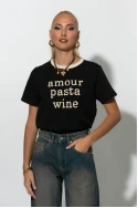 Μπλούζα με patch amour,pasta,wine μαύρο-μπεζ Μπλούζα με patch amour,pasta,wine μαύρο-μπεζ