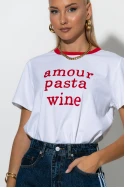Μπλούζα με patch amour,pasta,wine λευκό-κόκκινο Μπλούζα με patch amour,pasta,wine λευκό-κόκκινο